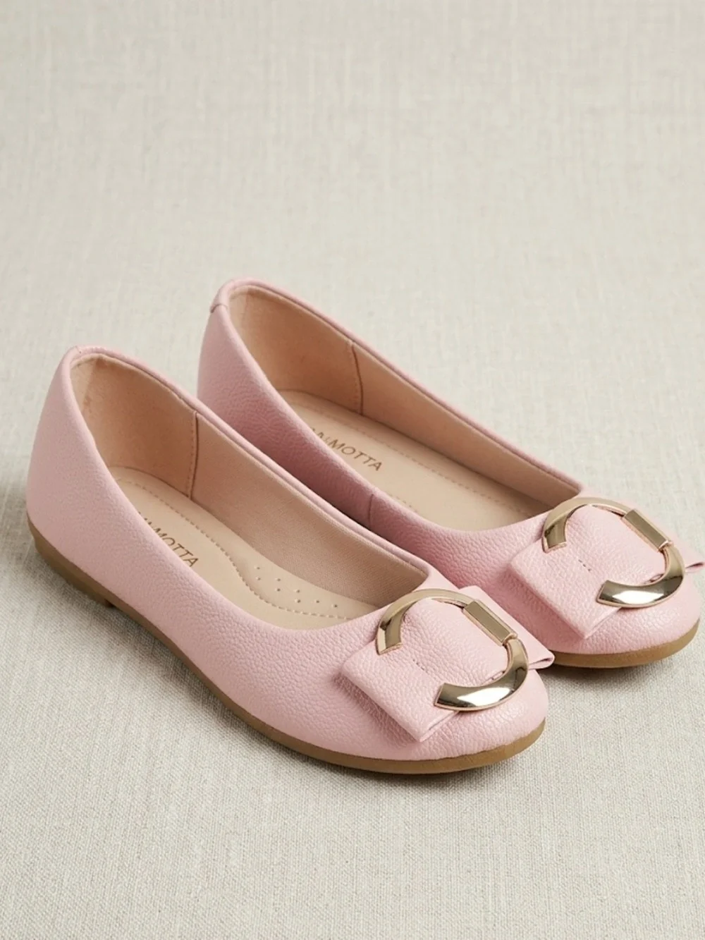 Link Comfort Pink Ballet Flats with Gold Buckle Detail - Little Girl 3